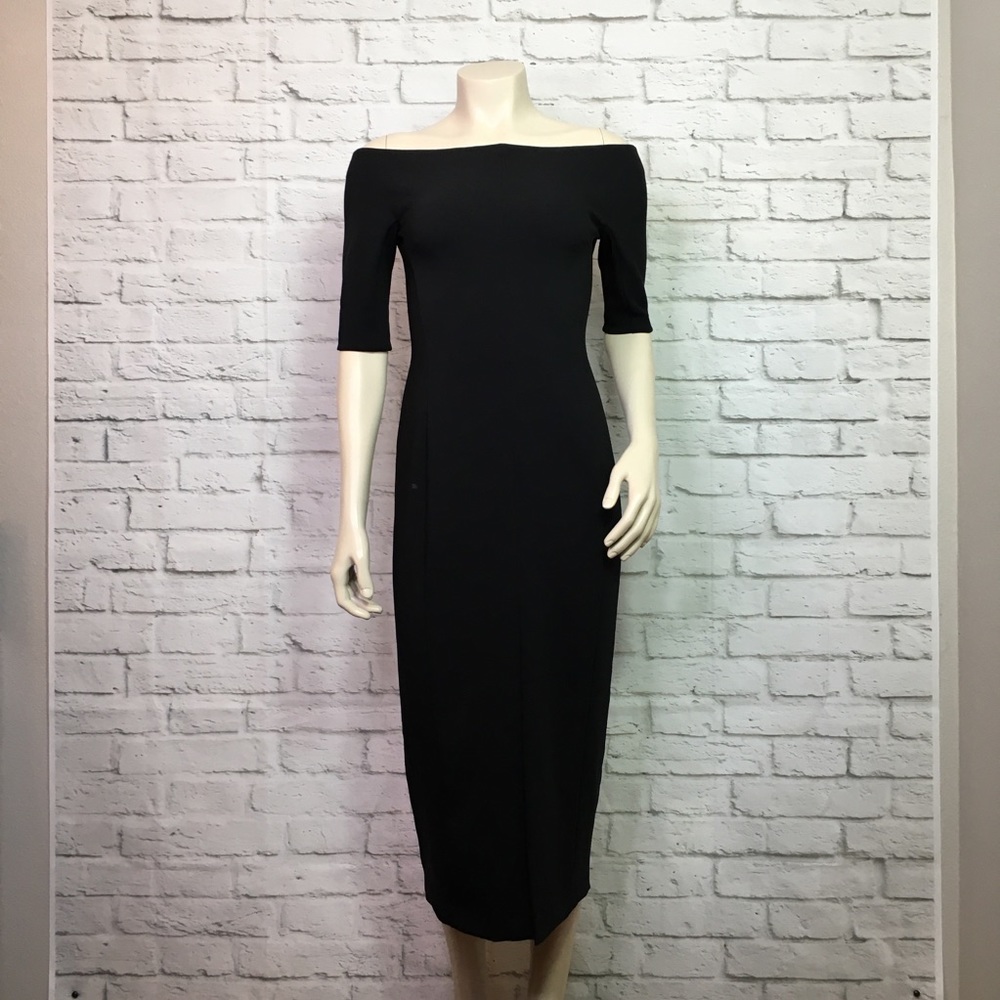 Zara Off The Shoulder Midi Dress Black Small Slit